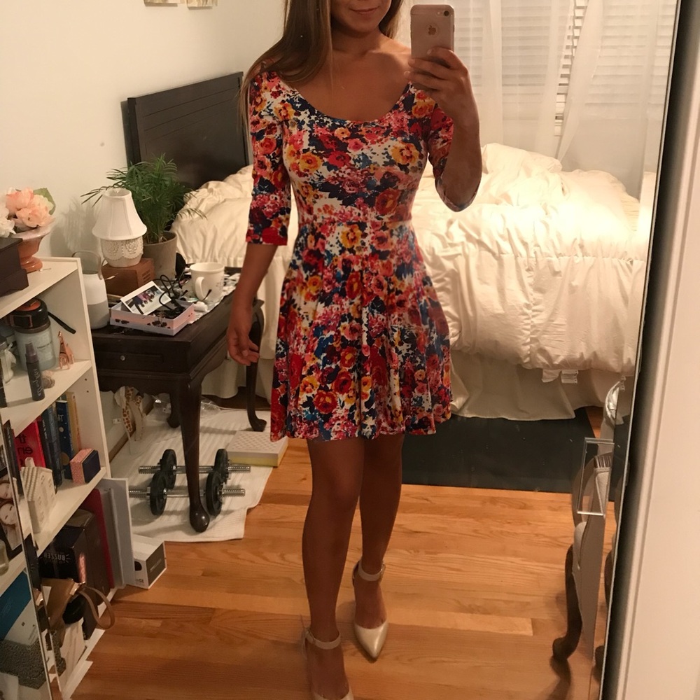 multicolored floral skater dress